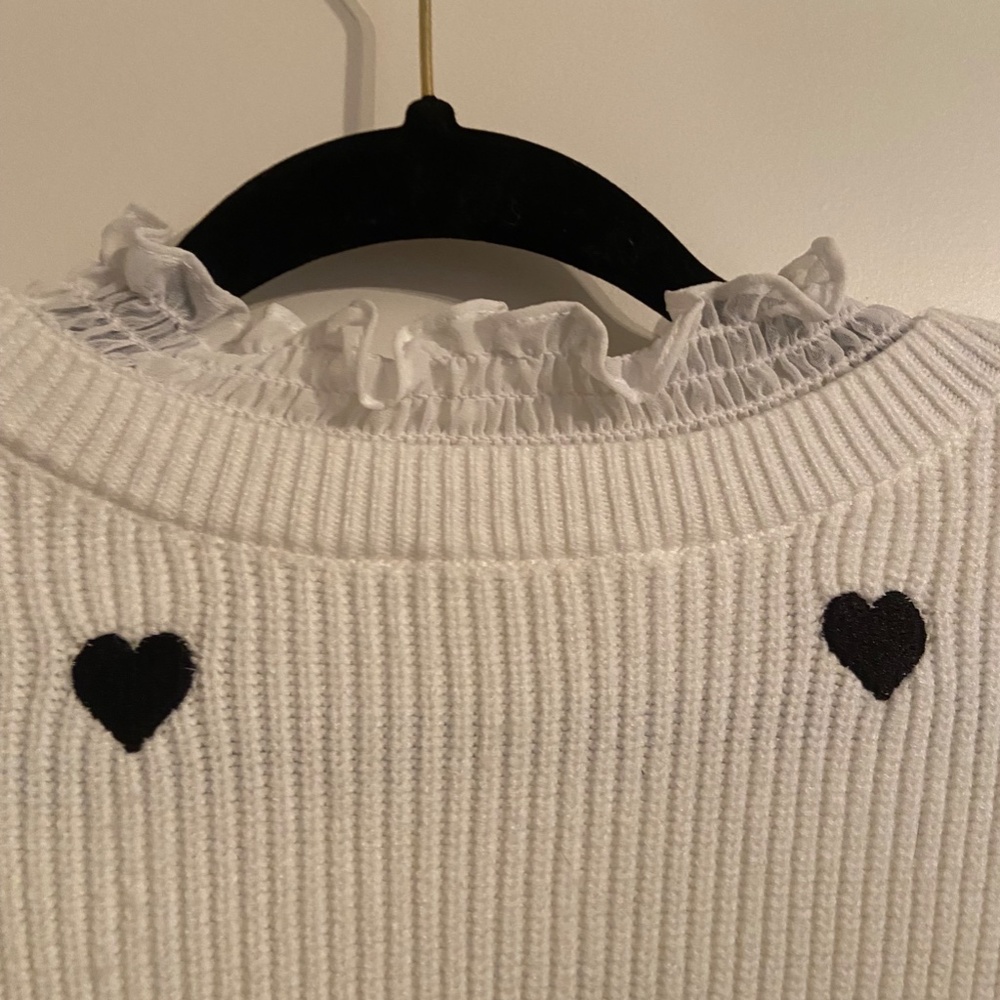 Anthropologie sweater hearts black & white women's L never worn NWT lace collar - Picture 9 of 10